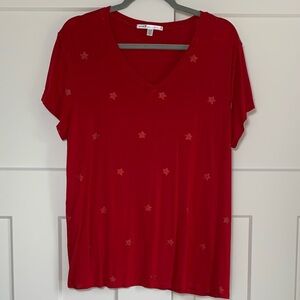 {Seven7} Red Star Patterned V-Neck Women's Top